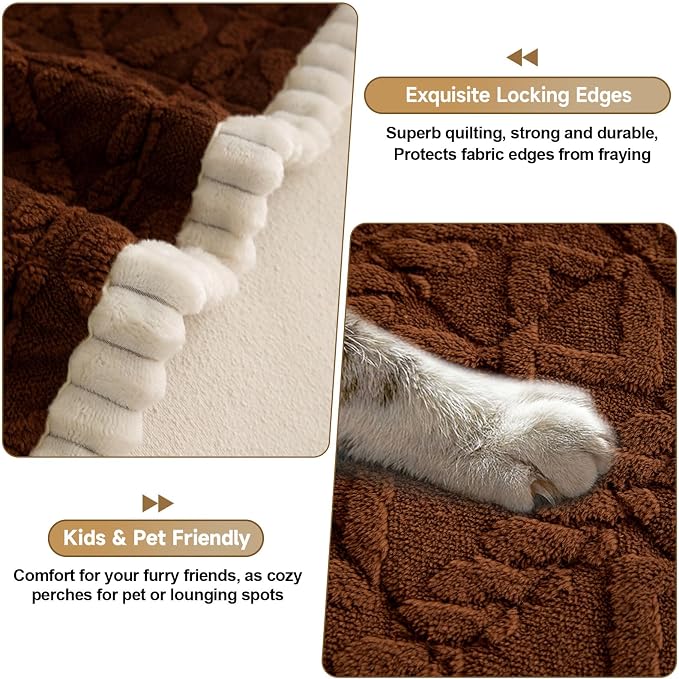 OTOB All Season Couch Cover for Dogs Washable, Geometric Jacquard Non Slip Soft Fuzzy Pet Couch Covers for 3 Cushion Couch, Cozy Plush Sofa Slipcovers Protector Dog Mat (Dark Coffee, 27.6" x 82.7") - Image 4