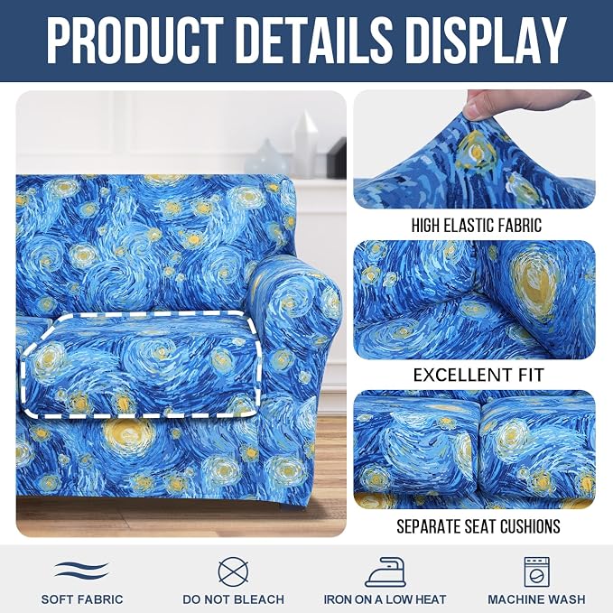 hyha Stretch Couch Covers, Sofa Cover for 3 Cushion Couch Pet Friendly | Floral Pattern, Printed, 4 Pieces, 3 Separate Cushion Sofa, Durable Anti-slip Washable Protector with Elastic Bottom for Dogs - Image 4