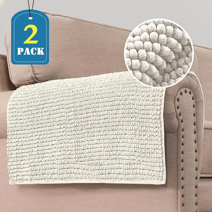 H.VERSAILTEX Plush Chenille Couch Armrest Cover 2 Packs Thick and Soft Sofa Covers Furniture Protector Cover for Pets (27.5" x 27.5", Ivory) - Image 9