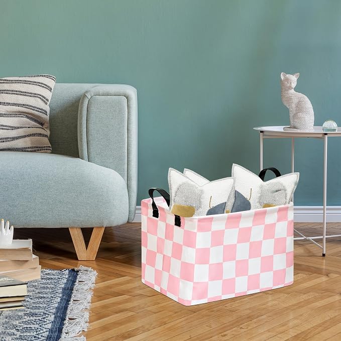 Kids Storage Basket Gift Basket for Girls Toy Organizer Nursery Bedroom Decor Waterproof Lined with Handles Pink Laundry Hamper - Image 4