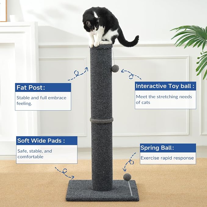 Cat Craft 41" Cat Scratching Post, Dark Gray | Short Plush Fabric, Stable Wide Base, Replaceable Hanging Ball, Full Stretch Design - Image 5
