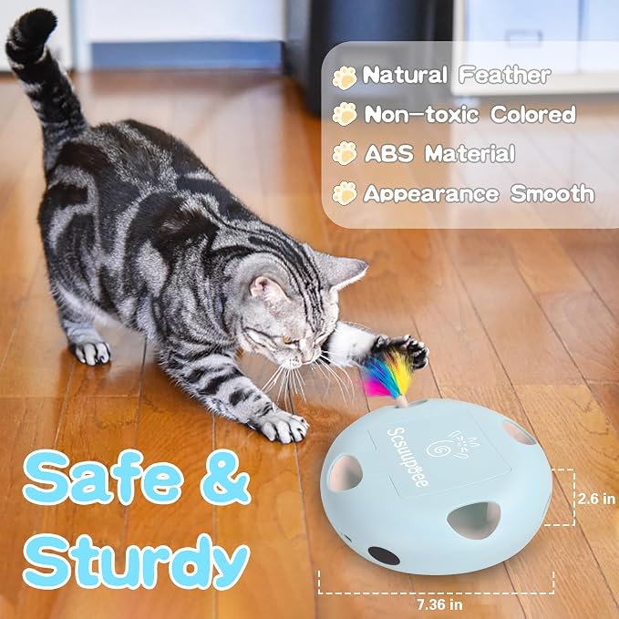 Rechargeable Interactive Cat Toy, Blue | Smart Sensor Pop-Up Feather Toy, 7 Holes, USB Powered Automatic, For Indoor Cats - Image 3