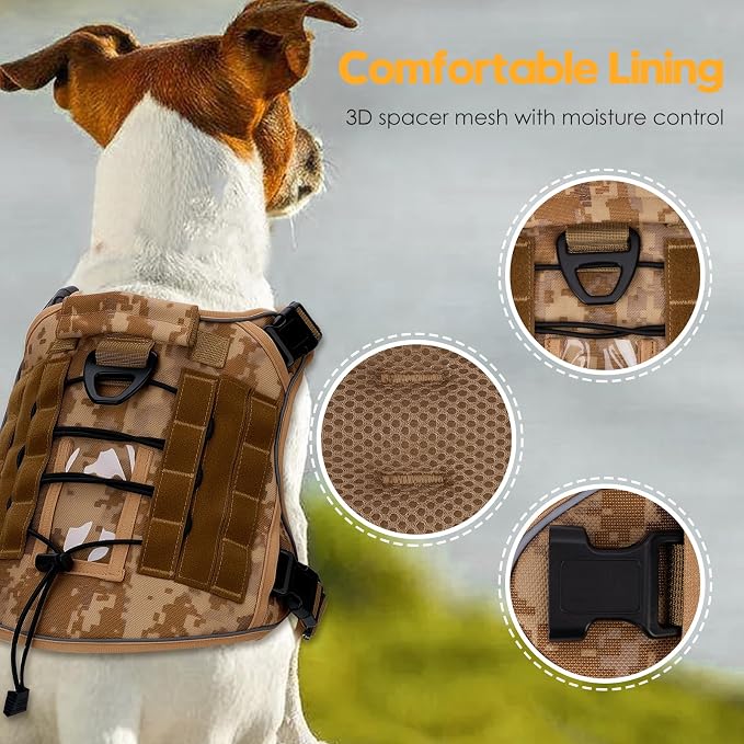 Heavy-Duty Tactical Dog Harness for Large Dogs, No Pull Adjustable Reflective Pet Vest with Molle System, K9 Military-Grade Control for Service Training, Outdoor & 10+ Breeds, Khaki Camo, XX-Large - Image 2