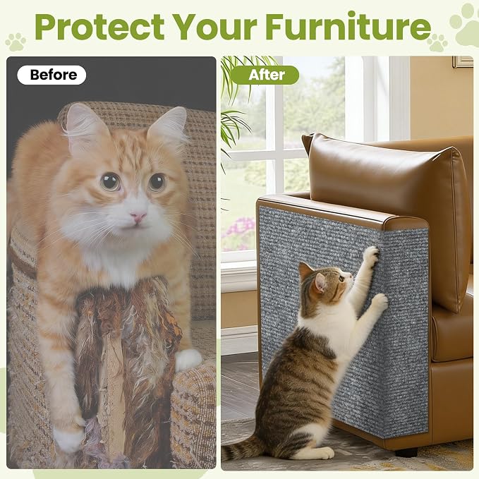 Cat Scratch Couch Furniture Protector, 78.7" x 15.8" Cat Scratcher Pad | Deterrent from Cats Claw Scratching, DIY Sisal Carpet Cat Proof Couch Cover Replacement for Indoor Sofa Wall Door, Light Grey - Image 5