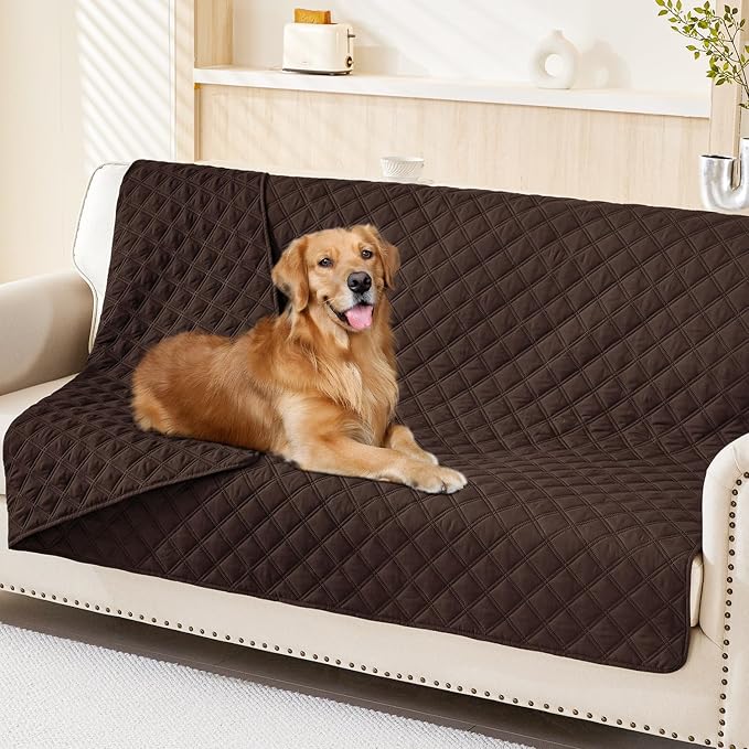 Smiry Waterproof Reversible Pet Couch Covers for Dogs | Pet Friendly, Soft Fabric, Washable Sofa Furniture Protector for Dogs Cat Kids, Checkered (52"x82", Chocolate/Chocolate) by Smiry