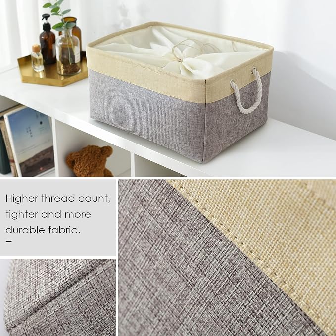 TheWarmHome Storage Bins Baskets for Organizing - Extra Jumbo 3 Pack 20.5Lx15.7Wx13.8H Sturdy Fabric Storage Basket for Shelves, Decorative Foldable Closet Nursery Toy (Gold&Grey) - Image 7