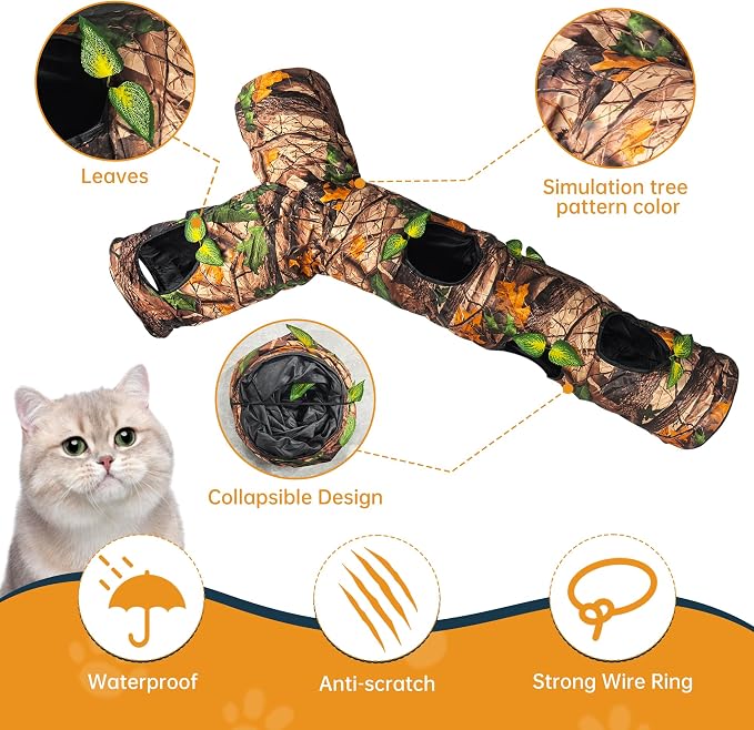 Cat Tunnels for Indoor Cats Large, 3 Way Cat Tunnel with 5 Holes and Leaves, Cat Tunnel Toy with Loud Paper - Pop Up Collapsible - Connect More Tunnels for Large Cat, Puppy, Kitten - Image 6