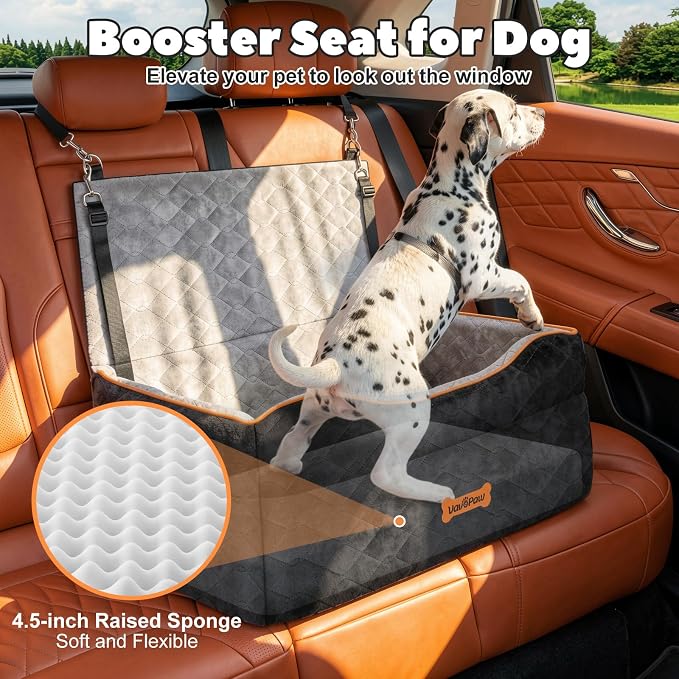 VavoPaw Dog Car Seat for Dog Under 50Lbs Medium or 2 Small Dogs Under 25Lbs | Booster Car Seat, Waterproof Cars Pet Bed with Thick Cushion & Safety Leash, Removable Pet Cars Seats for Travel - Image 2