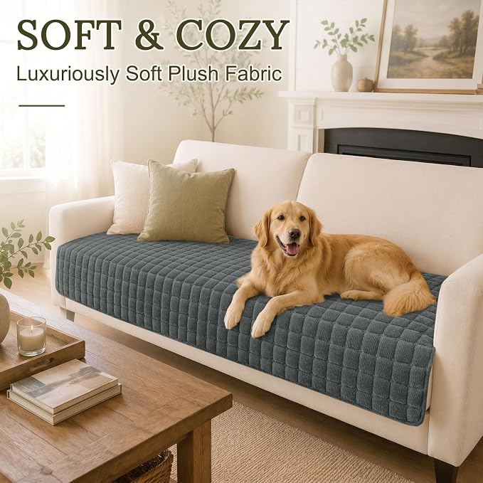 Smiry Velvet Couch Cover for Dogs, Non Slip Soft Sofa Protector for Pets | Washable Sofa Cover for Cats, Cozy Furniture Protector Against Pet Hair, Scratches, Fits Sectional Sofa(Dark Grey, 36"x71") - Image 2