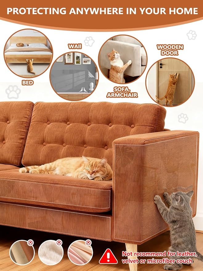 Extra Thick Clear Anti Cat Scratch Furniture Protector 17" x 197" | Couch Protector from Cat Claws - Single Sided Sticky Flexible Pet Tape for Furniture, for Couch Corner Door Walls Bed - Image 7