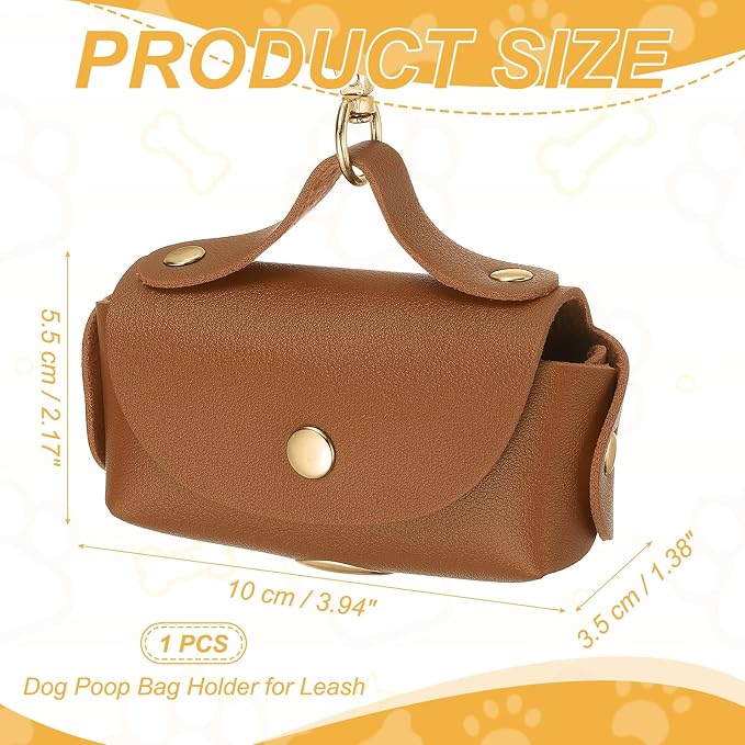 Dog Poop Bag Holder, Leather Pet Waste Bag Dispenser for Leashes Portable Reusable Easy Cleanup Pouch(1Pcs, Dark Yellow), Intended for Outdoor/Travel/Walking with Dog - Image 2