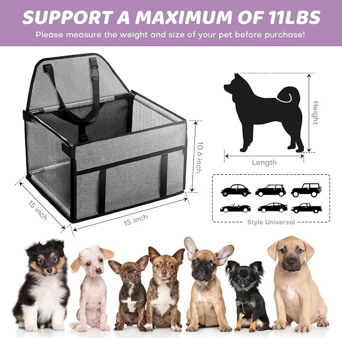 GENORTH Small Dog Car Seat - Portable Puppy/Pet Booster Seat with Clip-On Leash and Mesh Window for Small Pets Up to 11 lbs - Image 5