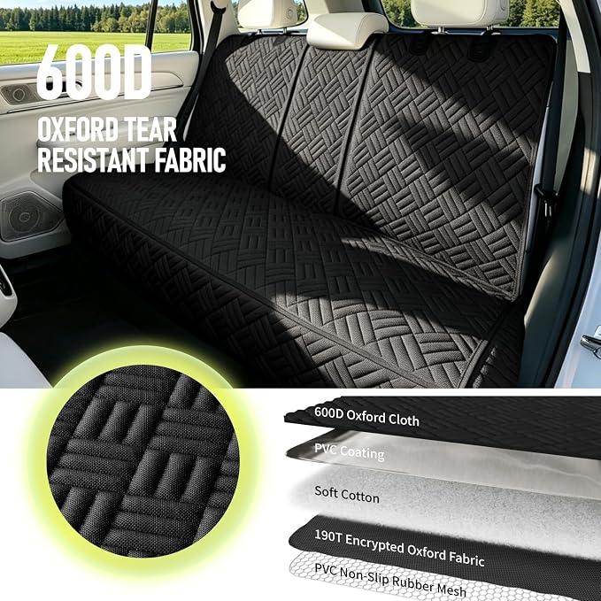 Dog Car Seat Cover for Back Seat, Waterproof 600D Oxford Protector | Non Slip Scratch Resistant Bench Cover, Easy to Clean, Fits Compact Cars/SUVs, 52 Inch, for Travel and Daily Use - Image 4