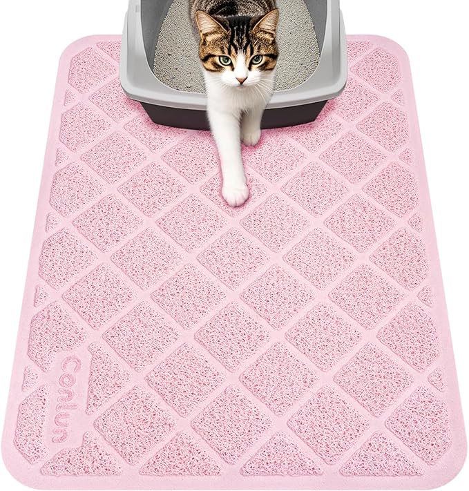 Conlun Cat Litter Mat Litter Trapping Mat, 24" x 17" Premium Durable PVC Grid Mesh with Scatter Control, Non-slip, Less Waste Cat Litter Box Mat, Pink by Conlun