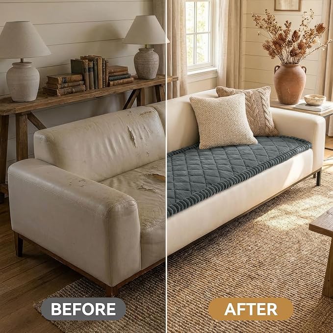 Smiry Non Slip Couch Cover for Dogs, Fuzzy Plush Pet Sofa Protector | Washable Furniture Cover for Large Dogs & Cats, Scratch & Dirt Resistant, For 2 Cushion Couch, Dark Grey, 35.4"x63" - Image 6