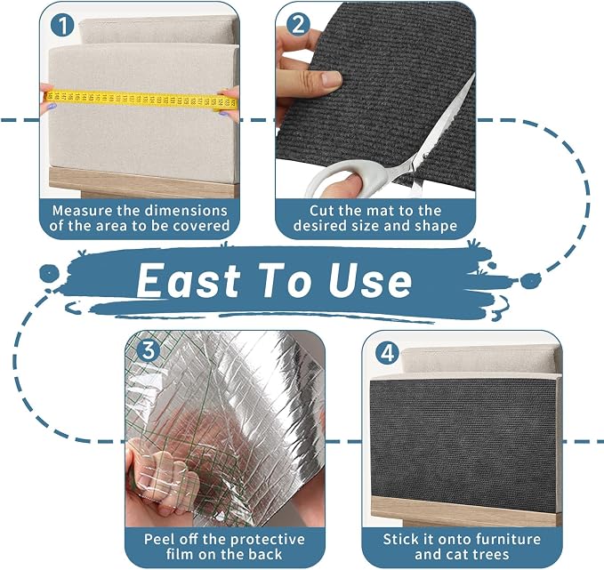cat Scratch Furniture Protector (Dark Grey, 39.3x15.8Inch) | Self-Adhesive , Trimmable , Anti-Scratch for Couch & Carpet Corners,Protects Furniture from Indoor Cats - Image 4