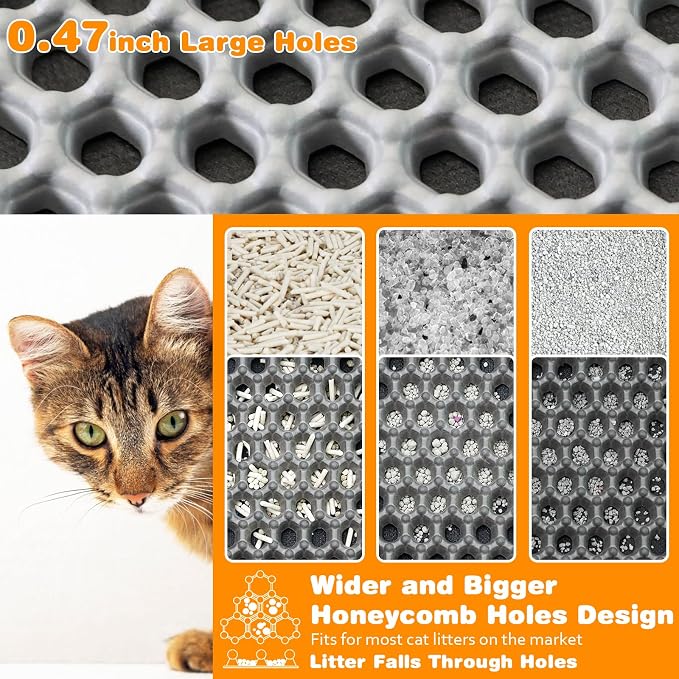 Cat Litter Mat 22"x30",Double Layer EVA litterbox Mat, Khaki | Waterproof honeycomb large grid, urine-proof and odor-free. Traps litter, easy cleanup,Washable, non-slip backing - Image 3