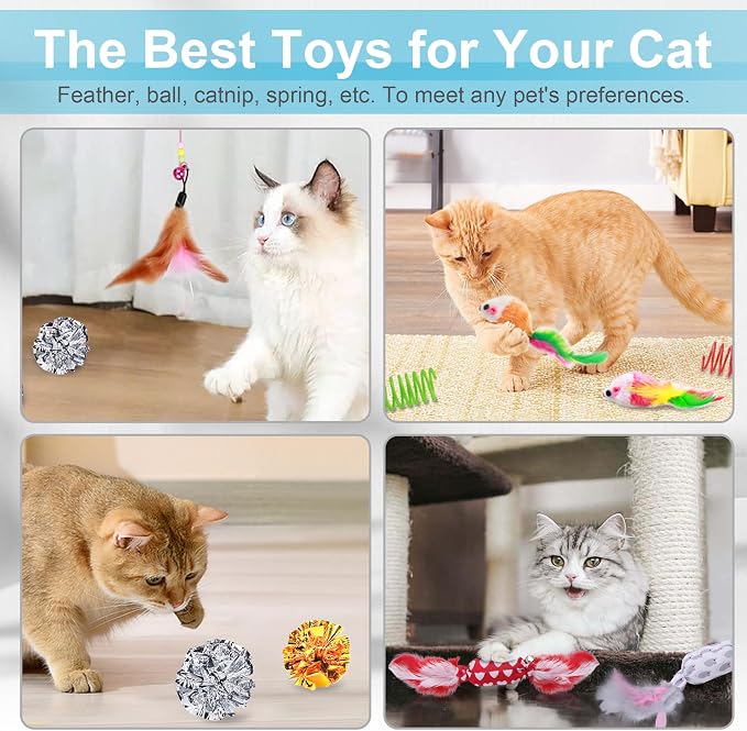 UPSKY 24 PCS Cat Toys Set with Teaser, Mice, Spring, and Various Ball Toys | Puzzle Kitten Toys, Sturdy Structure, Detachable Design, Easy to Assemble, Anti-Slip, Reduces Boredom for Indoor Cats - Image 3