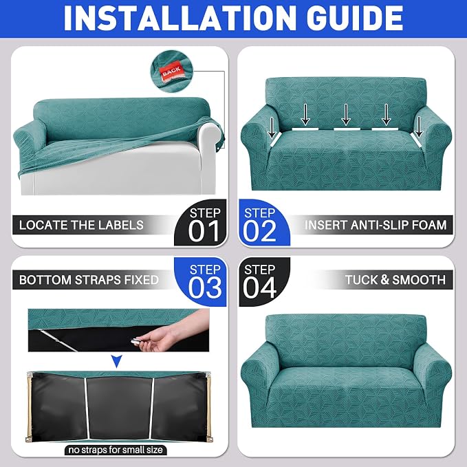 YEMYHOM 1 Piece Stretch Oversized Couch Covers for 4 Seat, Jacquard Extra Large Sofa Cover with Non-Slip Elastic Bottom, Thickened Slipcover Furniture Protector for Dogs Pets (X-Large, Peacock Blue) - Image 7