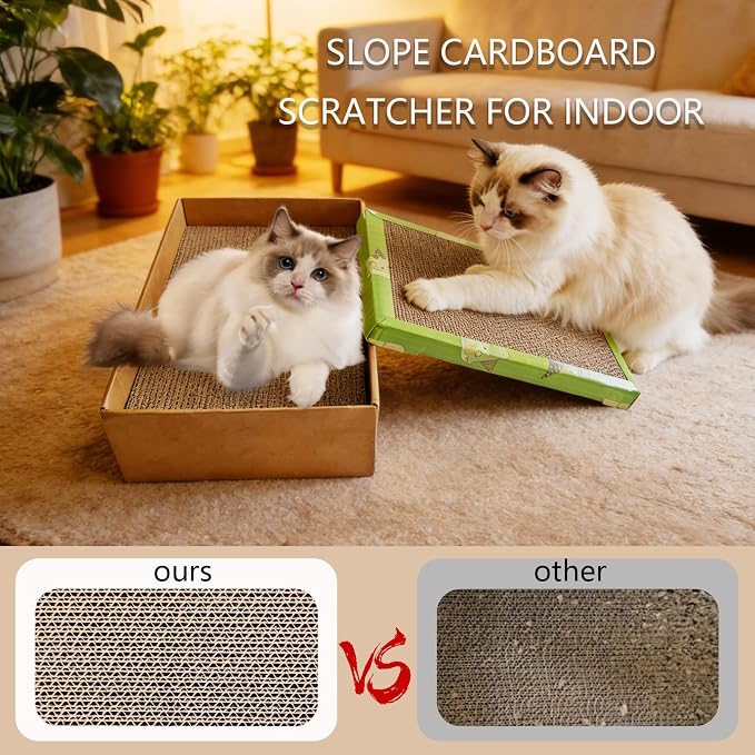 3 Pack Cardboard Cat Scratcher with Box,Reversible Slope Scratch Pad | 3 Reversible Cardboard Scratch Pads and 1 Slope Cat Scratcher with Box for Scratching,Stretching and Resting Indoors - Image 5