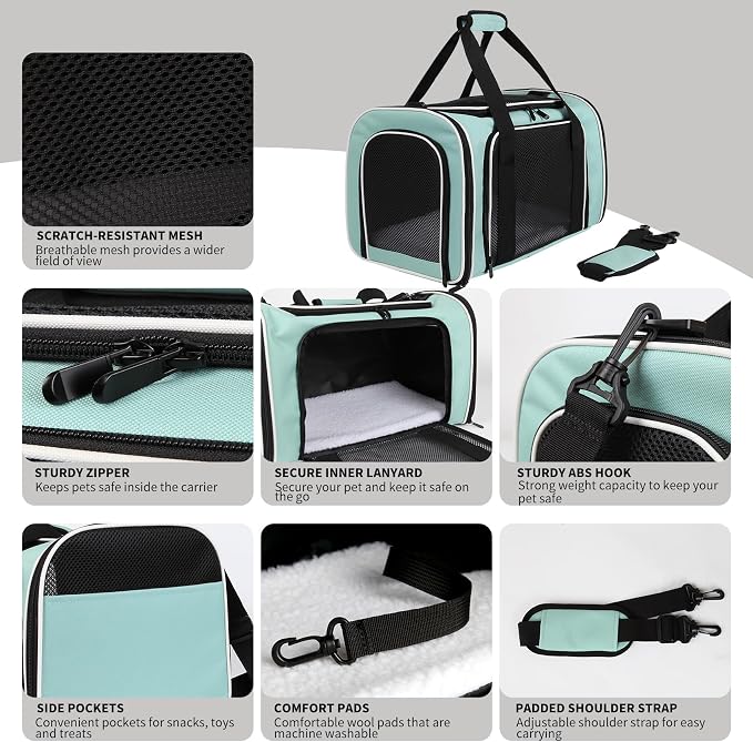 Carriers Soft-Sided Large Pet Carrier for Cats Dogs Small Animals Up to 25Lbs,Top Load Carrier,Ventilated Design,Portable Cat Carrier Airline Approved(X-Large,Green) - Image 3