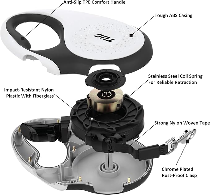 TUG Original Retractable Dog Leash, 16 ft (Small, White) | 360° Tangle-Free Retraction, 16 ft Tape, Quick Thumb Lock, Anti-Slip Handle, For Dogs Under 35 lbs - Image 6