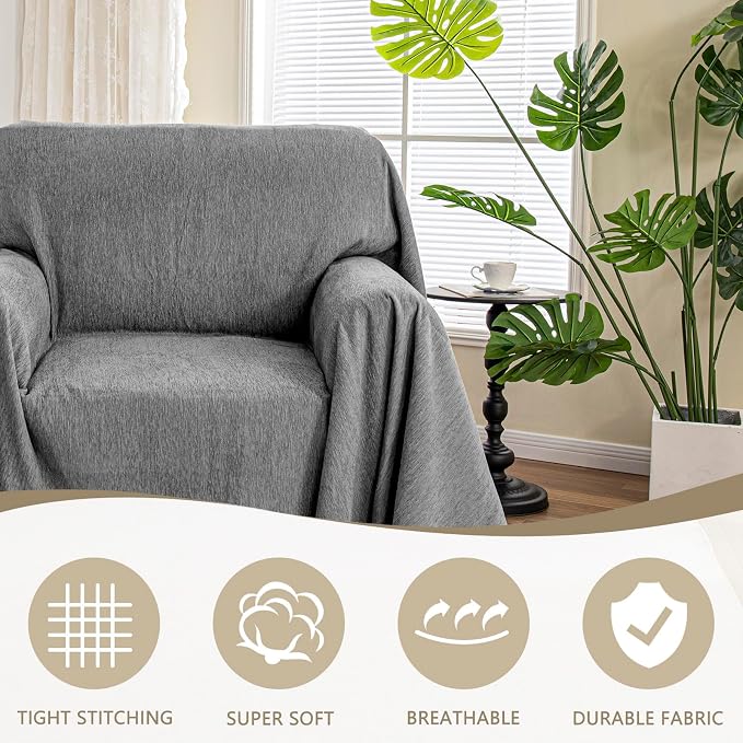 MYSKY HOME Chair Covers Armchair Couch Covers for Dogs Washable Sofa Covers, Non Slip Soft Recliner Cover Pet Chair Cover Sofa Slipcover Furniture Protector with Tassel Throws, 71"x91", Dark Grey - Image 2