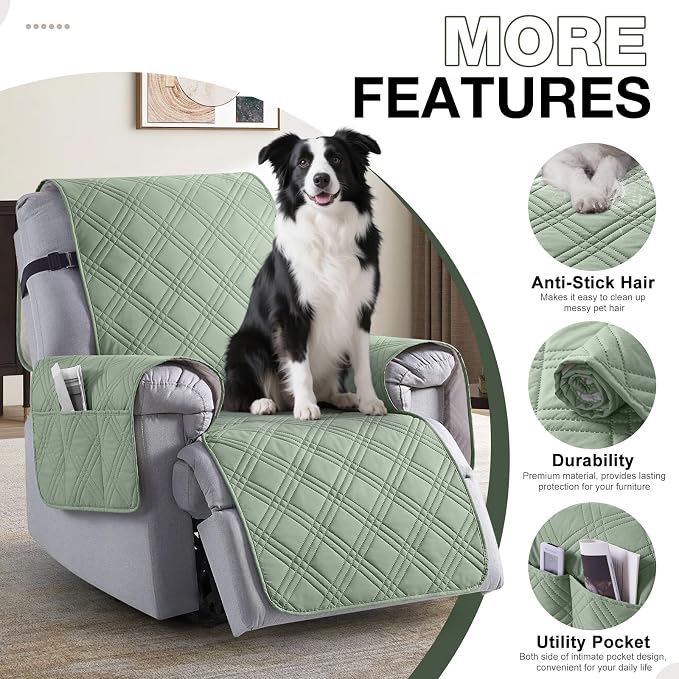 TAOCOCO 100% Waterproof Recliner Chair Covers, Non Slip Recliner Covers for Recliner Chair with Pocket, Washable Reclining Chair Cover Furniture Protector for Kids,Dogs(25'', Sage Green) - Image 5