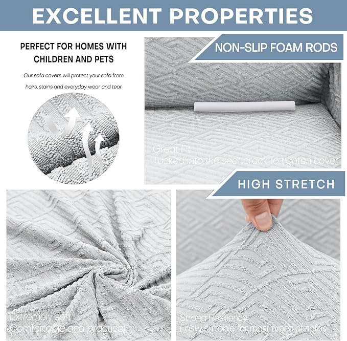 ZNSAYOTX 1 Piece Jacquard Couch Covers for 3 Cushion Couch Living Room High Stretch Sofa Cover Pets Dogs Friendly Anti Slip Thickened Slipcovers Furniture Protector (Large, New Pattern Silver Grey) - Image 4