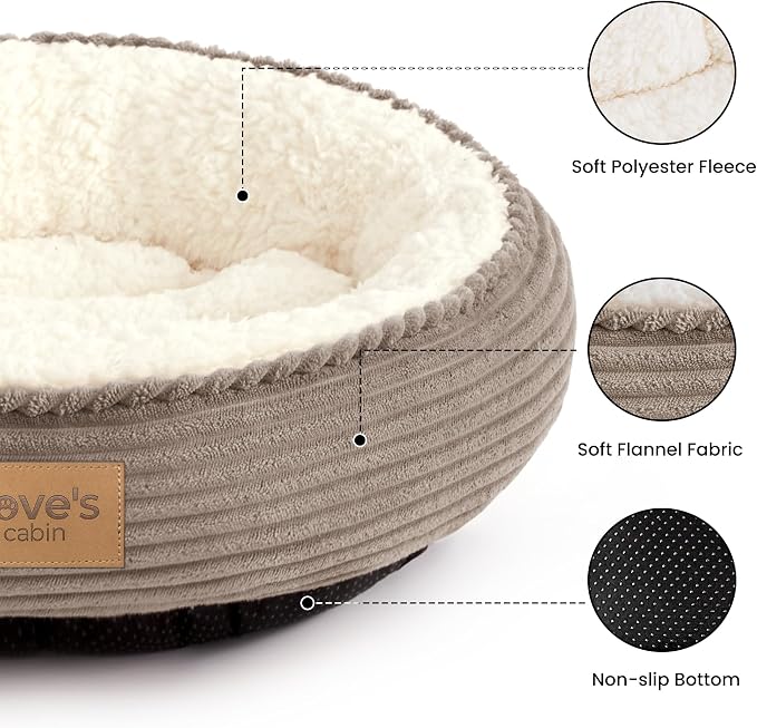 Love's cabin Round Donut Cat and Dog Cushion Bed, 24in Pet Bed for Small or Medium Dogs, Anti-Slip & Water-Resistant Bottom, Soft Durable Fabric Pet Beds, Washable Calming Cat Bed Khaki - Image 2
