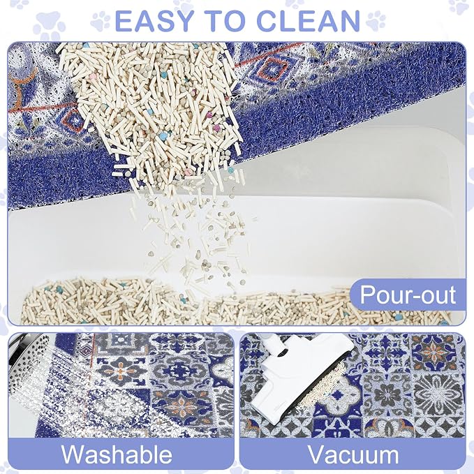 24"x15" Cat Litter Mat Waterproof Non-Slip Litter Trapping Pad | Soft Mesh Litter Box Mat With A Decorative Pattern Captures Scatter Effectively To Keep Floors Clean And Tidy - Image 6