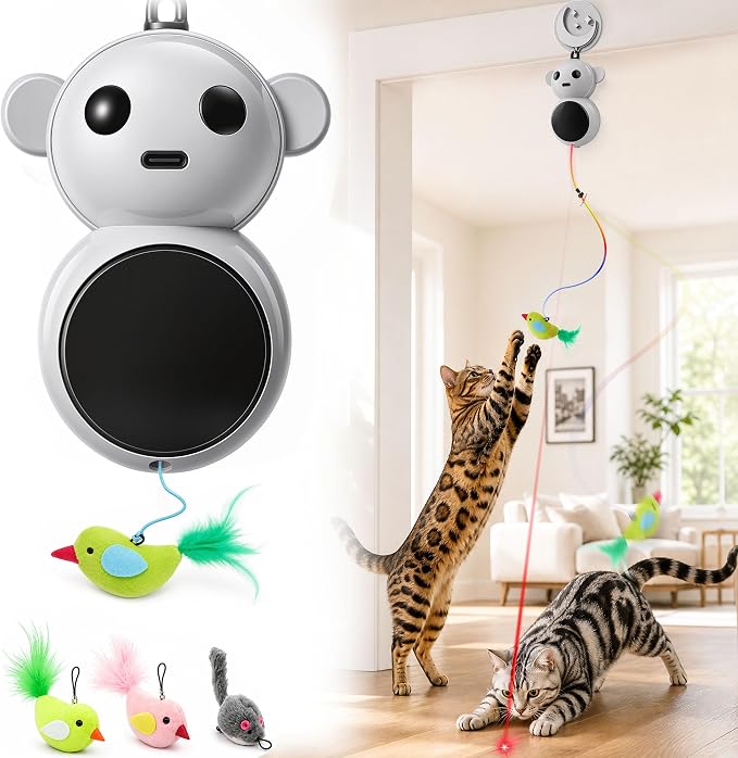 Interactive Cat Toys with Automatic Feather Flying Bird for Bored Adult Cat | Catpick toy Doorway Hanging Feather Toy Safe for Indoor Cat & Kitten, Electric Moving Wand Toys for Exercise &Enrichment,Grey by Unknown