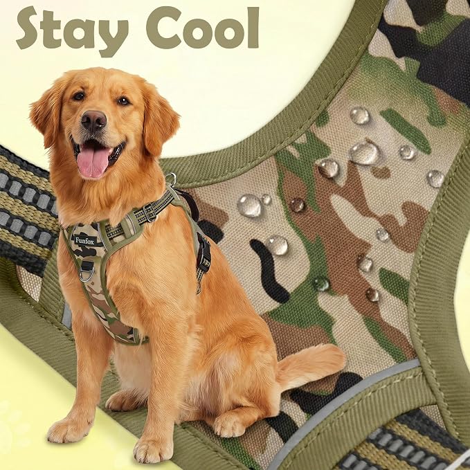 Dog Harness No Pull, Adjustable Pet Vest Harness, Super Soft Material with Vertical Handle Easy Control, Reflective Night Walking, 2 Leash Clips for Large Dogs, Camo Green, L - Image 5