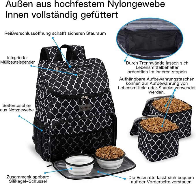 BAGLHER丨Dog Travel Bag, Airline Approved Pet Supplies Backpack, Dog Travel Backpack with 2 Silicone Collapsible Bowls and 2 Food Baskets - Image 4