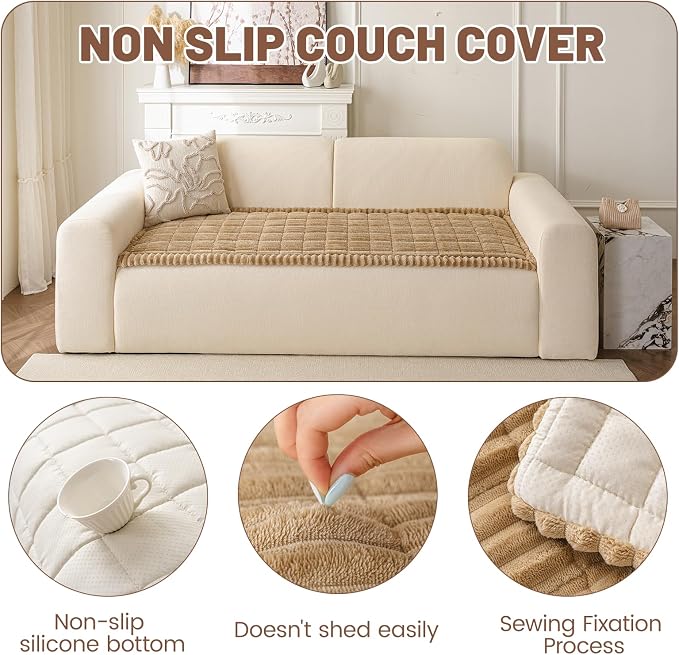 Couch Cover for Dogs Washable, Non Slip Soft Cozy Brown | Pet Friendly, Fuzzy Durable Plush Thick Slipcovers for 3 Cushion Sofa Cover Protector Mat Bed Furniture Couches 27.6"x59.06" - Image 4