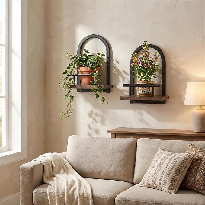 Amaoot Floating Shelves Set for 2, Wall Plant Holder Shelf, Wall Planters | Wall Planters for Indoor Plants, Hanging Shelves Wall Shelf Plant Holder for Living Room Decor, Bathroom, Bedroom, Kitchen - Image 8
