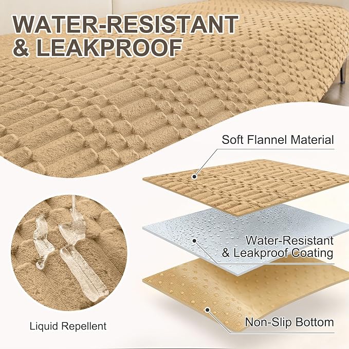 Smiry Waterproof Couch Covers for Dogs Washable, Non Slip Pet Sofa Cover | Plush Scratch Resistant Flannel Furniture Protector for Dogs, Camel, 36" x 63" - Image 3