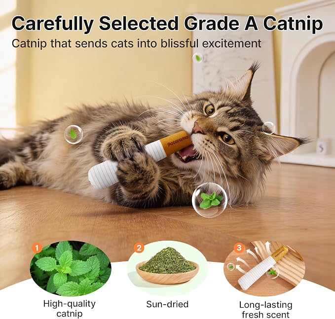 Potaroma 3-Pack Catnip Cat Toys, 15,000mg A+ Pure Kitten Kickers | Funny plush sticks for indoor cats to chew, hug, wrestle and bat; cute for kittens and bored adult cats. - Image 3