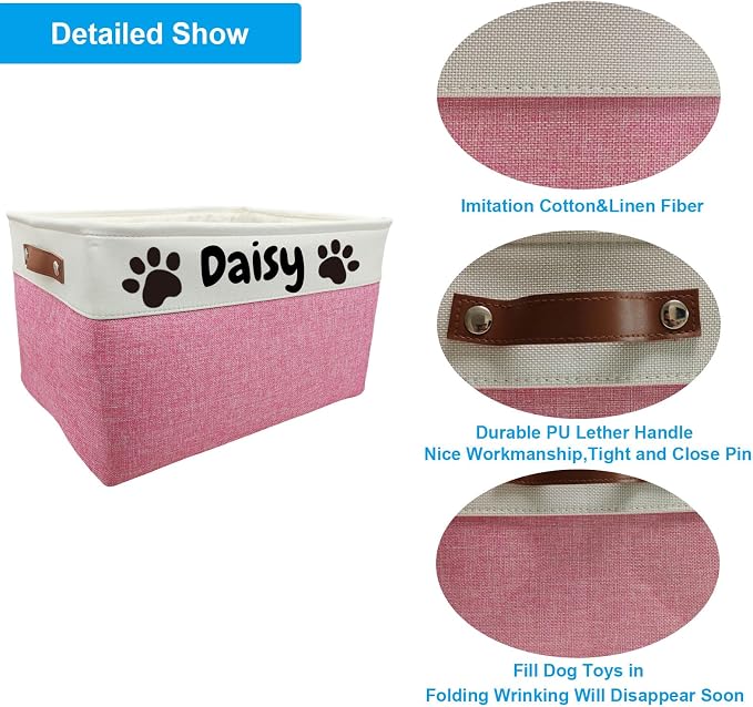 Large Personalized Dog Toy Basket Custom Dog Toy Box Foldable Dog Gift with Pet's Name for Dog Chew Toys, Clothing,Stuff - Image 2