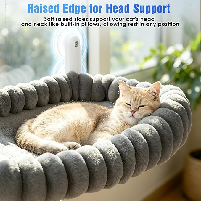 Cat Window Perch - Cordless Cat Window Hammock with 4 Strong Suction Cups, Ultra Soft Window Perch for Cats Inside - 2 in 1 Cats Window Bed Detchable & Washable Cushion 23.3 * 15.8in(Grey) - Image 8