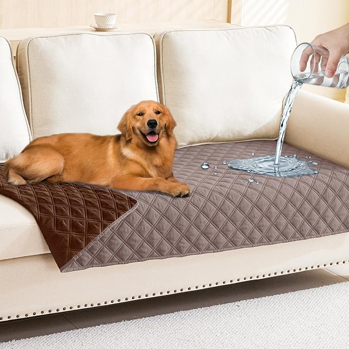 Smiry Waterproof Reversible Pet Couch Covers for Dogs | Pet Friendly, Soft Fabric, Washable Sofa Furniture Protector for Dogs Cat Kids, Checkered (30"x70", Greyish Brown/Brown) by Smiry