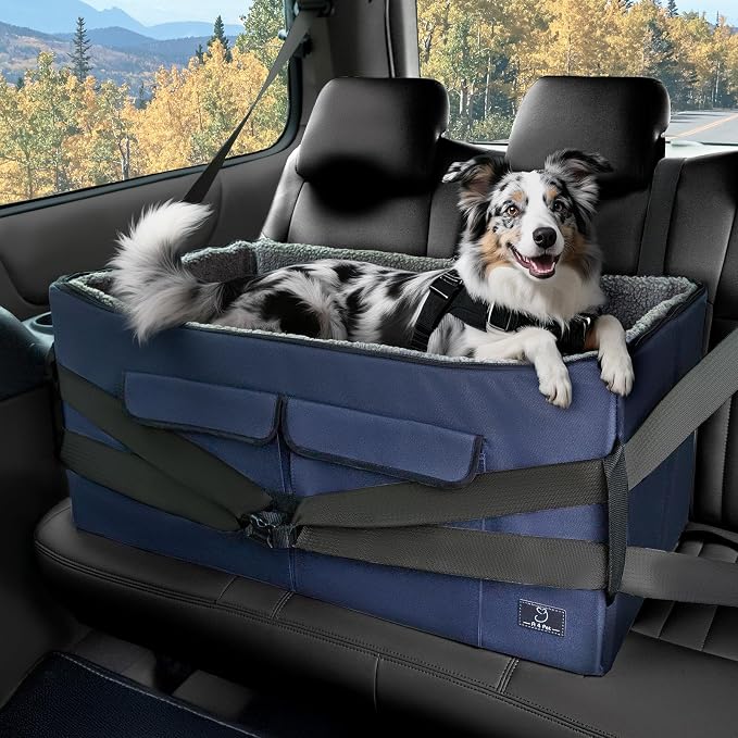 A 4 Pet Dog Car Seat, Under 55 lbs, 2 Safety Belts & Storage Bags | For medium/large dogs or 2 small dogs, portable, comfortable travel seat - Image 8