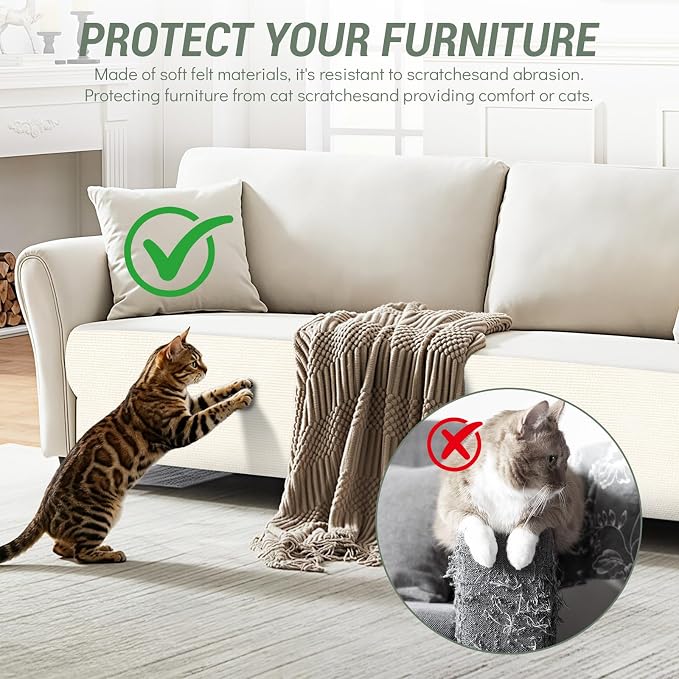 Anti Cat Scratch Furniture Protector, Couch Protector from Cat Claws | 78.7" x 15.8" Heavy Duty Couch Guard with Twist Pins & Tape, Furniture Protection for Sofa Corner & Door Window (Off-White) - Image 4