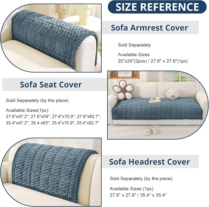 OstepDecor Couch Cover for Dogs, Washable Non Slip Sofa Cover for Pets | Soft Couch Covers for Sofa, Loveseat and Sectional, Furniture Protector Against Pet Hair & Dirt (35.4" x 63", Blue) - Image 3