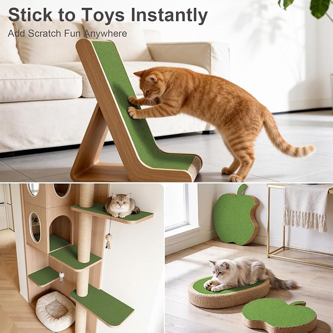 Cat Scratcher, 39.7x15.7” Cat Scratch Furniture Protector | Trimmable, No-Shedding Cat Scratch Pad with Self-Adhesive Backing for Climbing, Protects Walls, Carpet and Couch, Green - Image 7
