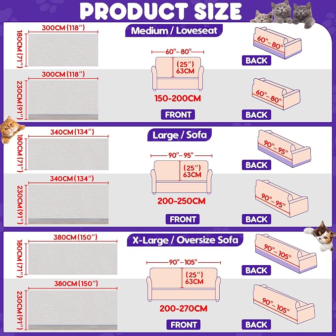Loiion Cat Scratch Proof Furniture Protector Waterproof Sofa Cover 150"x91" | Pet-Friendly Couch Protector, Anti-Scratch & Anti-Slip Sofa Cover For Cats Dogs Kids, Machine Washable - Image 6