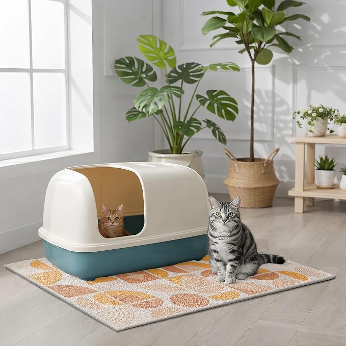 Cat Litter Mat 33" x 22" for Litter Box, Non-Slip Washable Floor Mat with Litter Trapping Design, Scatter Control for Cats and Kittens, Orange - Image 3