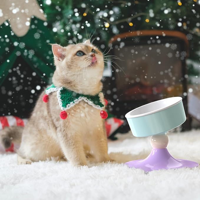 Ceramic Elevated Raised Cat Bowls,3 Heights Adjustable Raised Dog Bowl Stand for Indoor Cats and Small Dogs,15° Tilted Cat Food Feeding Dishes，Adjusts to 4.69", 5.98", 7.28" (Pink & White) - Image 8