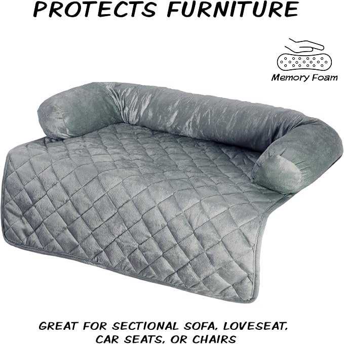 Couch Cover for Dogs - 30x30.5 Water-Resistant Pet Furniture Protector with Memory Foam Bolster and Quilted Fabric - Pet Supplies by PETMAKER (Gray) - Image 3