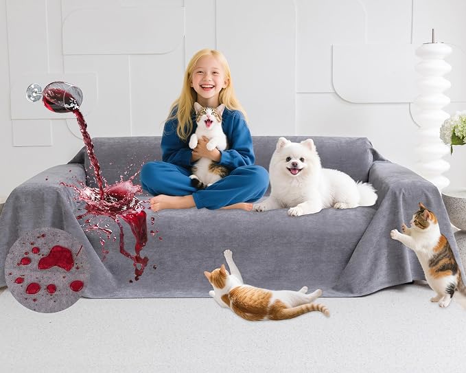 Loiion Cat Scratch Proof Furniture Protector Waterproof Sofa Cover 150"x71" | Pet-Friendly Couch Protector, Anti-Scratch & Anti-Slip Sofa Cover For Cats Dogs Kids, Machine Washable by Loiion